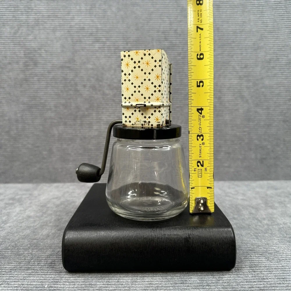 Vintage Androck Nut Meat Chopper Glass Jar Atomic Starburst Pattern Made in USA